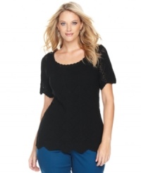 Top off your fall looks with INC's short sleeve petite sweater, crafted from an open knit. (Clearance)