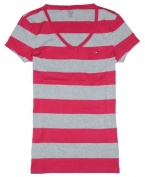 Tommy Hilfiger Women Wide Stripes Logo V-Neck T-Shirt