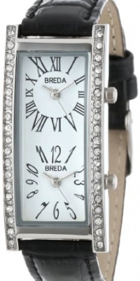 Breda Women's 2185_blk Black Nicola Dual Time Zone Classic Leather Watch