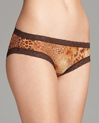 These sheer, animal-print briefs with geometric lace trim offer a flattering style from Natori. Style #756041.