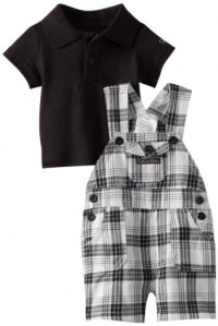 Calvin Klein Baby-boys Infant Polo with Plaided Shortall, Black, 24 Months