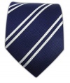 100% Silk Woven Navy Double Striped Tie