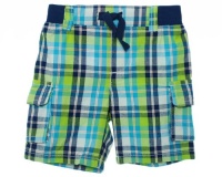 First Impressions Plaid Elastic Waist Cargo Shorts Medieval Blue 18 Months