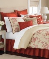 Inspired by lush Asian florals, this Flowering Lotus comforter set from Martha Stewart collection offers an elegant look for your bedroom in a soft cream and romantic red color scheme. Ornate decorative pillows bring texture to the set while shams and bedskirt finish this beautiful look.