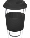 GROSCHE Glassen hand made double walled glass insulated travel coffee mug, BLACK, 350 ml (12 fl oz)