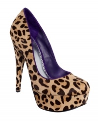 Animal prints add oomph to this sensual silhouette. Bebe's Priscilla platform pumps are ultra sexy with subtle piping detail along the border.