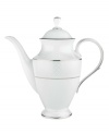 A sweet lace pattern combines with platinum borders to add graceful elegance to your tabletop. The classic shape and pristine white shade make this coffee pot a timeless addition to any meal. From Lenox's dinnerware and dishes collection.