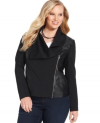 Rev up your style this season with DKNY Jeans' plus size motorcycle jacket, accented by edgy faux leather trim.