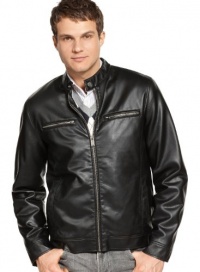 Guess Mens Bomber Jacket Small S Black Faux Leather