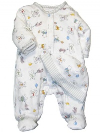 Little Me Baby-Boys Newborn Retro Bears Footie and Hat, White Print, 9 Months