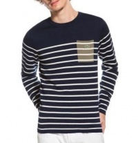 Lacoste L!ve Men's Cotton Jersey Crewneck Striped Sweater Navy