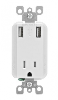 Leviton T5630-W 2.1-Amp High Speed USB Charger/Tamper-Resistant Receptacle, 15-Amp/125-Volt, White