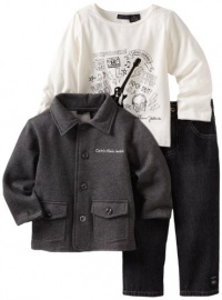 Calvin Klein Boys 2-7 Knit Top And Jean Fleece Jacket, Gray, 2T