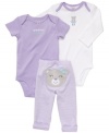 Dressing her for the day will be easy and fun with this 3-piece bodysuits and pant set from Carter's.