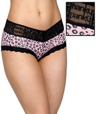 Hanky Panky Pink Kitten Print Logo To Go V-Front Boyshorts, M, Pink / Black