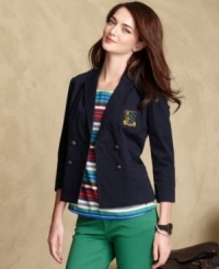 Channel collegiate chic in Tommy Hilfiger's fitted blazer, complete with an embroidered logo crest at the chest.