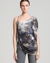 A cosmic print adorns this modern, draped Helmut Lang top. Team with leather leggings and booties for cool-girl style.