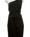 David Meister Black Stretch Satin Pleated One Shoulder Cocktail Dress 12