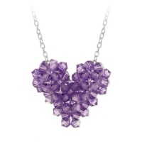 Sterling Silver Lavender Swarovski Elements Heart Pendant Necklace on Rolo Chain, 16+3 Extender