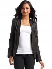 THE LOOKCrinkled leatherBlazer silhouette with open-front stylingLapel collarLong sleevesFront welt pocketsCenter vent at back hemTHE FITAbout 25 from shoulder to hemTHE MATERIALLeatherFully linedCARE & ORIGINDry clean by a leather specialistImported