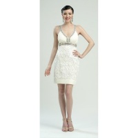 Sue Wong Womens Size 2 Ivory Beaded Sleeveless Cocktail Dress