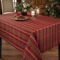 Benson Mills Christmasville Metallic Fabric Tablecloth, 60-Inch-By-104 Inch