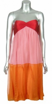 Lbd Laundry by Design Red Pink Orange Chiffon Colorblock Strapless Dress 10