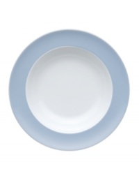 Rosenthal's Sunny Day soup bowl shines on casual tables with sky-blue accents in dishwasher-safe porcelain. A perfect size for pasta, too!