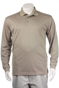 Champions Tour Men's Taupe Textured Stripe Long Sleeve Polo Golf Shirt, XX-Large