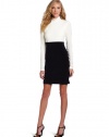 ABS Allen Schwartz Women's 2 Tone Long Sleeve Colorblock Dress, Ivory/Black, Large