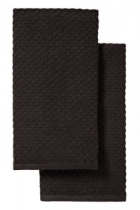 Cotton Craft - 2 Pack Terry Waffle Weave Kitchen Towels Black - 100% Pure Cotton - Highly Absorbent