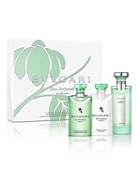 BVLGARI presents a new Classic Ancillaries Set from the Eau Parfumees au the Vert collection: Structured around the refreshing vitality and purity of green tea, it is a expression of elegance and personal indulgence. An elegant gift box, targeted to the most sophisticated and distinguished BVLGARI customers. This set includes:2.5 oz. EDC2.5 oz. Body Lotion2.5 oz. Bath & Shower GelNotes:Top Notes: Italian BergamotHeart Notes: Green TeaBase Notes: Pepper