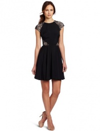 erin Erin Fetherston Women's Fit and Flare Dress with Lace, Black, 0