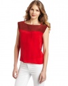 French Connection Women's Fast Block Silk Top, Red, 4