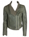 Helmut Lang Womens Mute Gray Weathered Shearling Leather Jacket XS