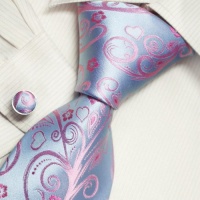 Lover Pink Flower Designer Ties Deep Sky Blue Personalized Gift Mens Style Necktie Set A2054