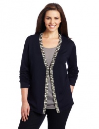 Jones New York Women's Plus-Size V-Neck Cardigan, Midnight/Multi, 1X