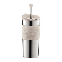 Bodum Stainless Steel 16-Ounce Vacuum Travel Press Coffee Maker with Off White Silicone Grip