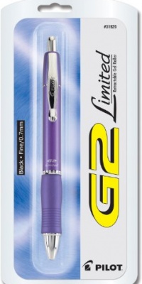 Pilot G2 Limited Retractable Gel Ink Roller Ball Pen, Fine Point, Purple Metallic Barrel, Black Ink (31529)