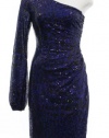 David Meister Cobalt Blue Sequined One Shoulder Cocktail Dress 2