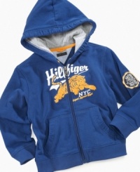 Let your young tiger roar into Fall with a retro-look hoodie from Tommy Hilfiger.