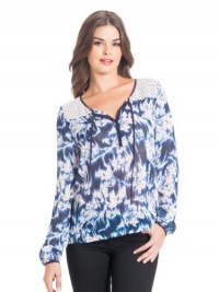 GUESS Portia Indigo Floral Top, MIDNIGHT IRIS MULTI (XL)