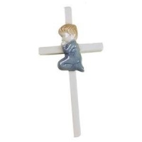 Elegant Baby Hand Painted Wall Hanging Porcelain Cross Boy