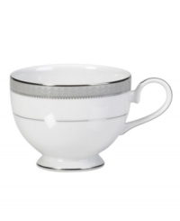 Well-suited for formal occasions, Mikasa's regal Platinum Crown dinnerware and dishes collection trims elegant white fine china with embossed platinum bands.