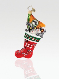 A golfer's dream, this handcrafted stocking of European glass is stuffed with golfing goods and lots of joy. Hand-blownHand-painted5½ tallMade in Poland