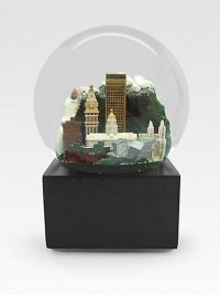 OURS EXCLUSIVELY. A singular holiday addition for locals and transplants alike plays the tune Rocky Mountain High and features notable Denver landmarks, including: Denver Art MuseumBrown Palace HotelCapitol BuildingMay D&F Clock TowerGlass dome with resin figures6 highImported