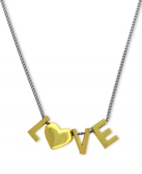 It's all you need. This darling affirmation necklace from BCBGeneration features a Love pendant in gold tones. Chain crafted in silver tone mixed metal. Approximate length: 20 inches. Approximate drop: 1 inch.