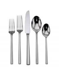 The straight and narrow. Oneida's Diameter flatware boasts a streamlined silhouette and radiant shine in premium stainless steel, a sleek and sturdy solution for modern table settings.