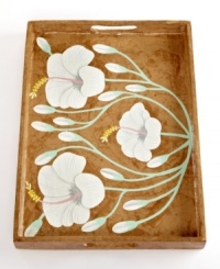 Make use of art. Flowers hand painted in serene pastels adorn a tray that's as functional as it is beautiful. Integrated handles make it easy to balance drinks, deliver breakfast in bed or simply organize what's on your coffee table.