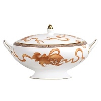 Dynasty, the newest pattern from Wedgwoods Expressive collection is uniquely designed with an archival Chinese Dragon motif and elegant Greek key border. Bone china.